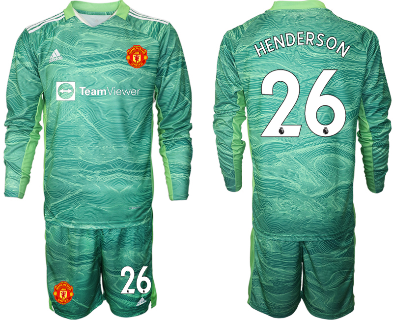 Men 2021-2022 Club Manchester United green goalkeeper Long Sleeve #26 Soccer Jersey